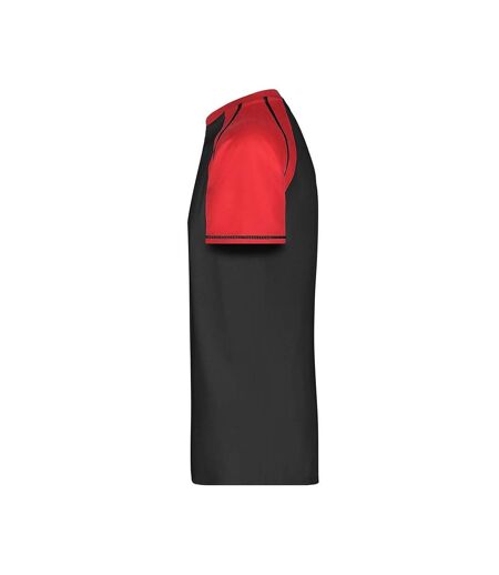 T-shirt Manches Raglan Motif/style Contrasté Homme Noir Rouge James And Nicholson