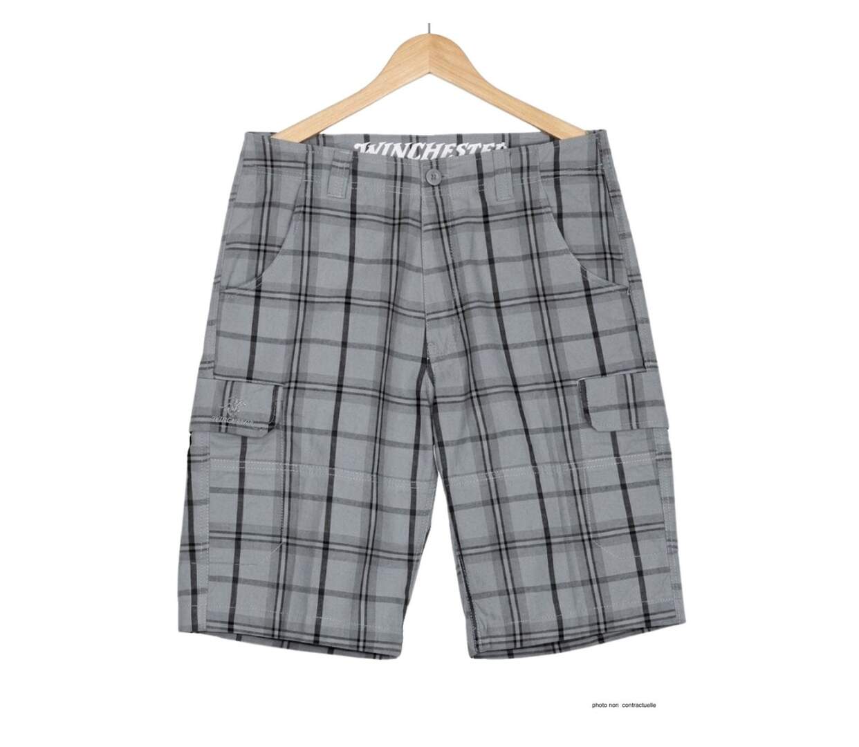 Bermuda à carreaux homme Winchester INTACT3 en coton gris multi-poches pour les loisirs-2