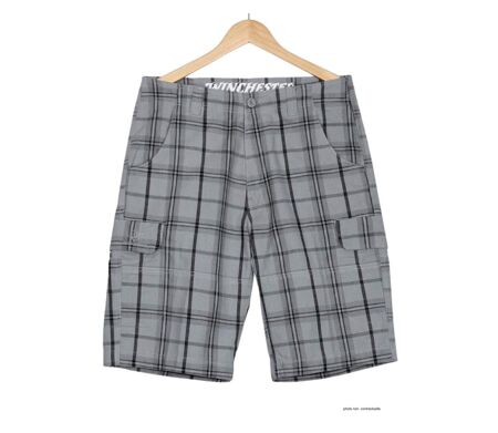 Bermuda à carreaux homme Winchester INTACT3 en coton gris multi-poches pour les loisirs