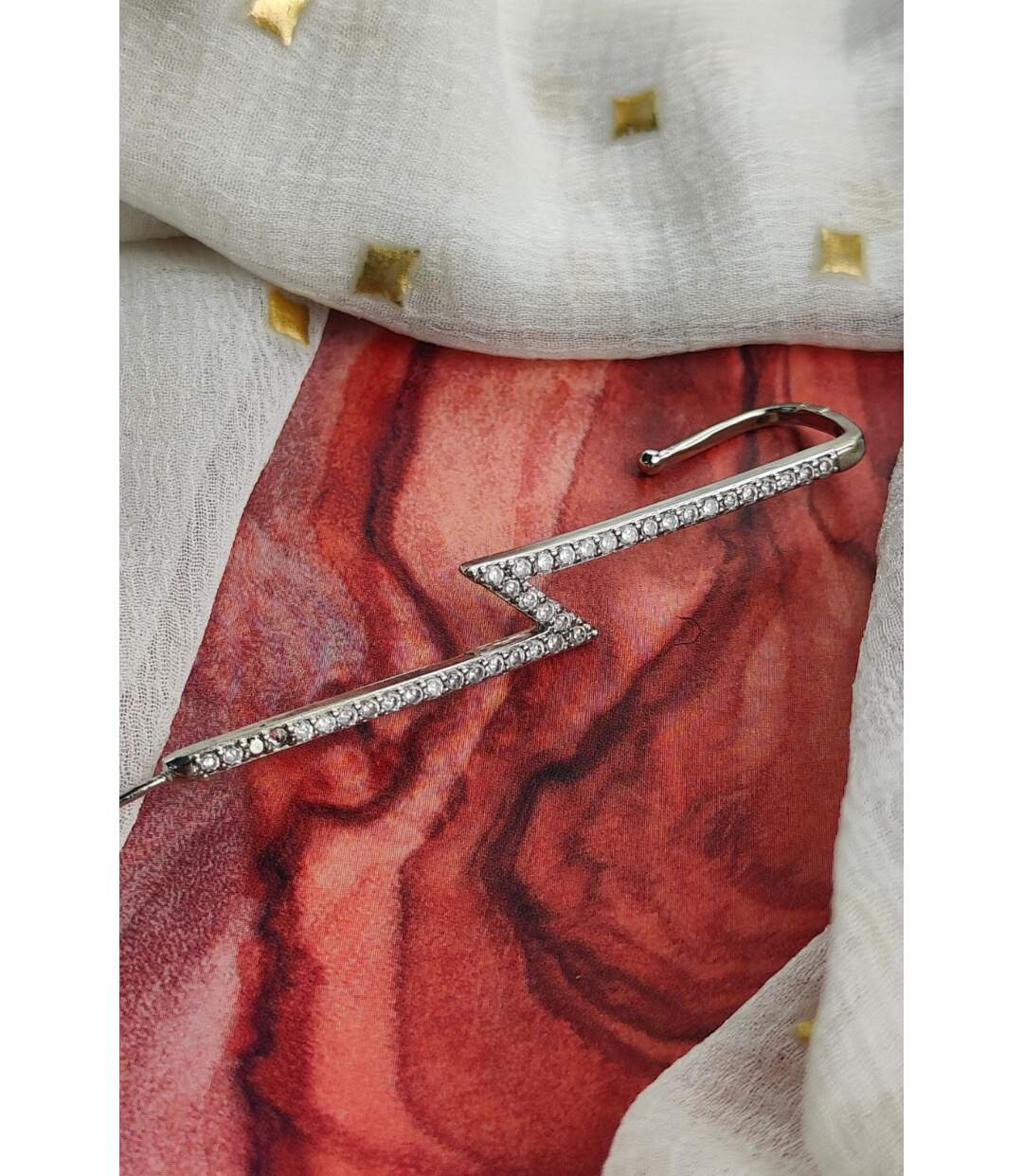 Gold and Silver Lightning Zircon Ear Climber Wrap Crawler Hook Earring-2