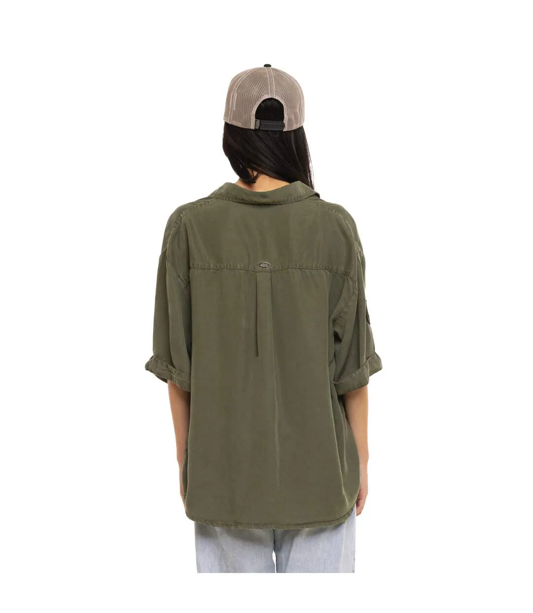 Chemise femme manches courtes fluide avec patchs et broderie Army Vondutch-3
