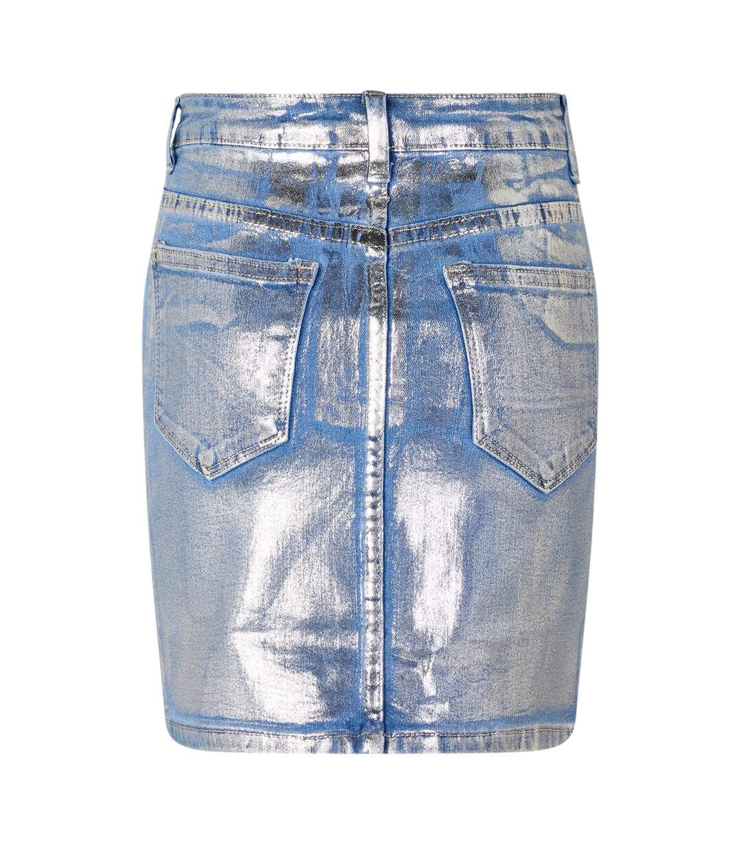 Womens/ladies Metallic Denim Mini Skirt Blue AmyLynn-2