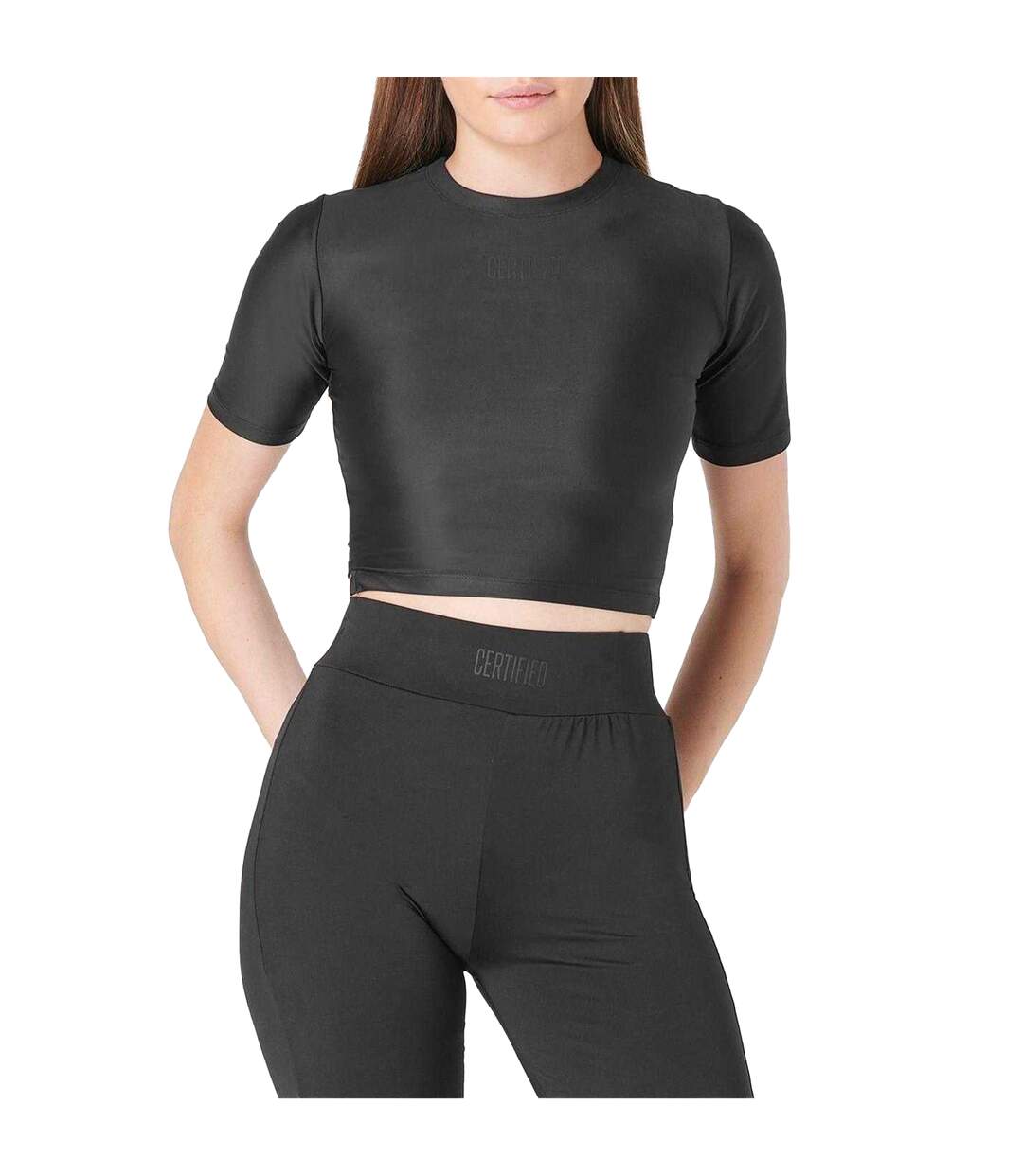 Womens/ladies Plain Crop T-shirt Black Certified-2