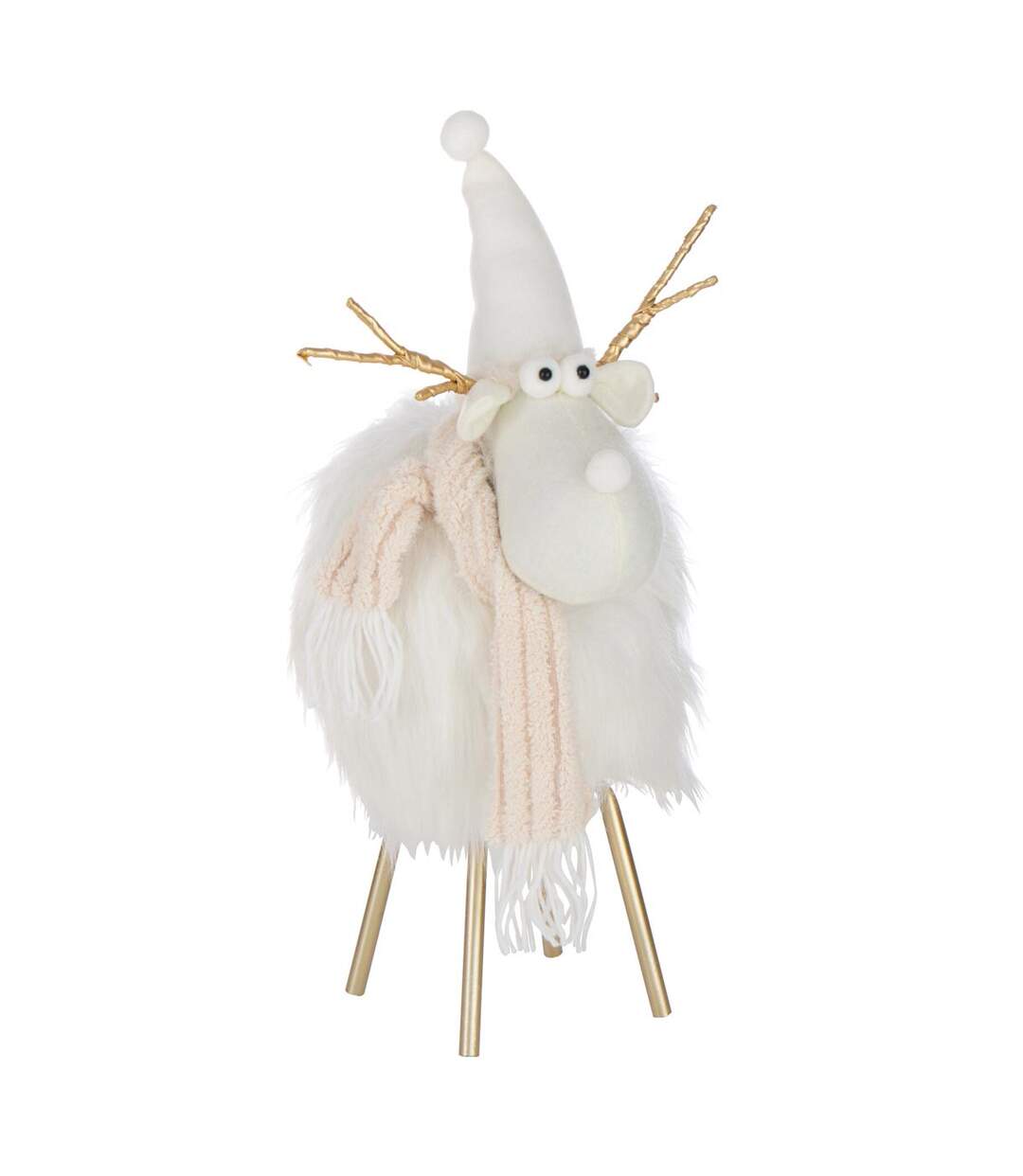 Statuette Renne Déco Bonnet & Foulard 46cm Blanc-1