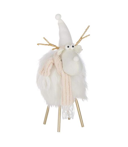 Statuette Renne Déco Bonnet & Foulard 46cm Blanc