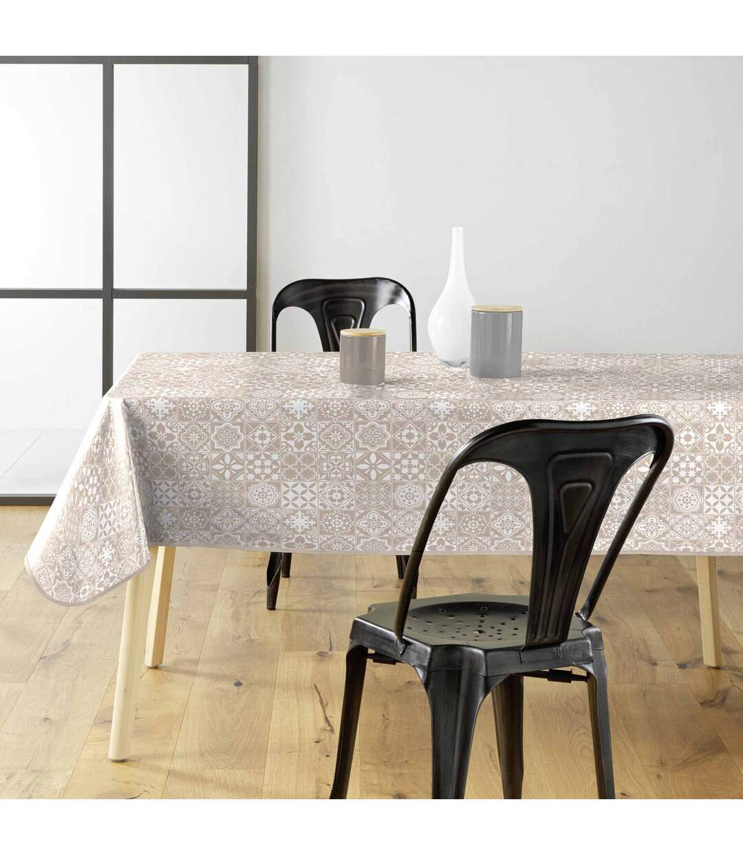 Nappe Toile Cirée Carella 140x240cm Beige & Blanc-4