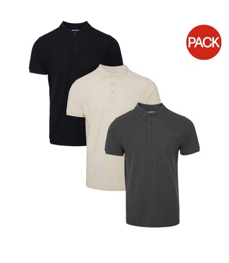 Pack Of 3  Mens Regular Short-sleeved Polo Shirt  Multicoloured Threadbare