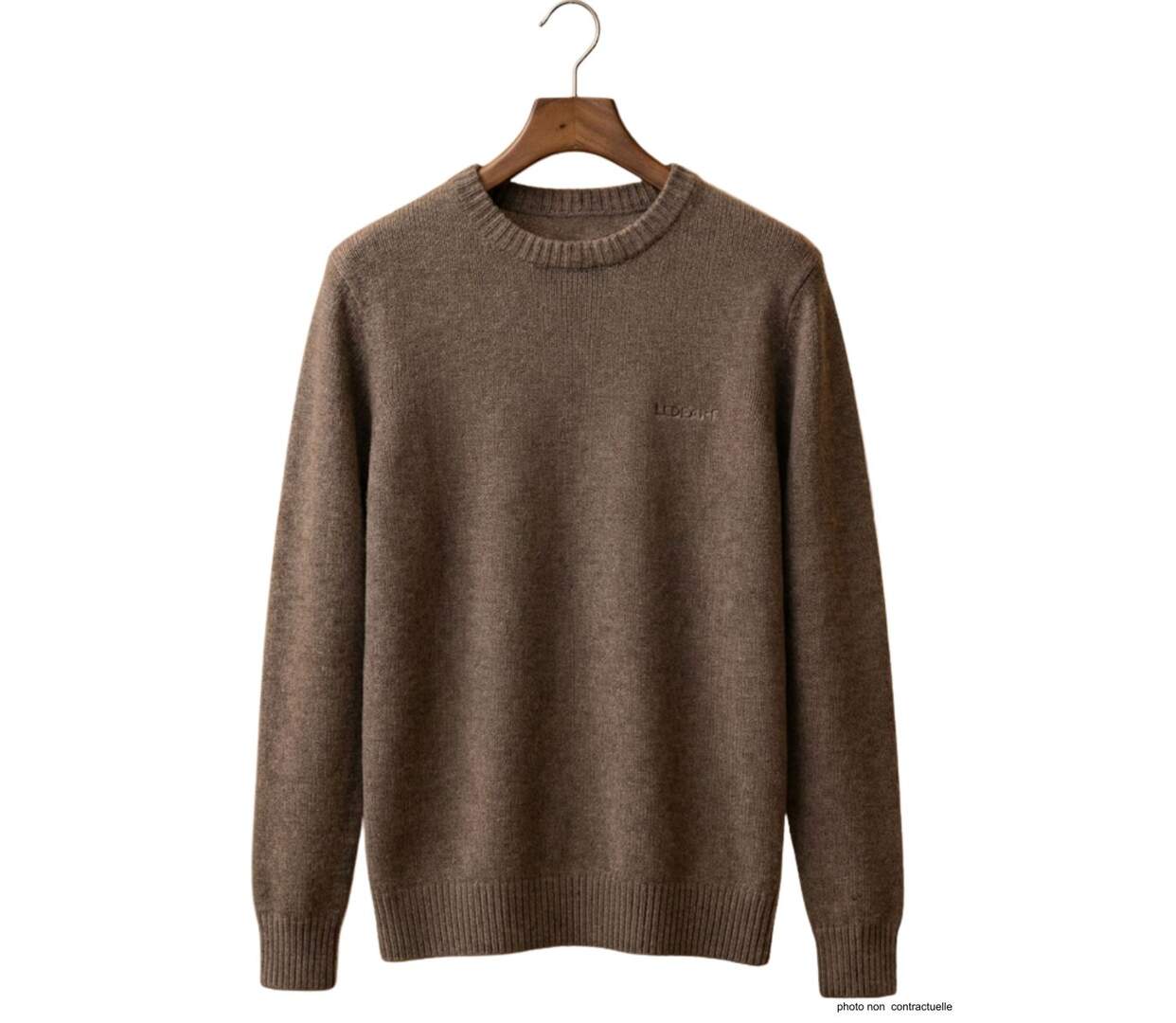 Pull Ras du Cou Homme Ledertys Marron en Maille Perlée-5