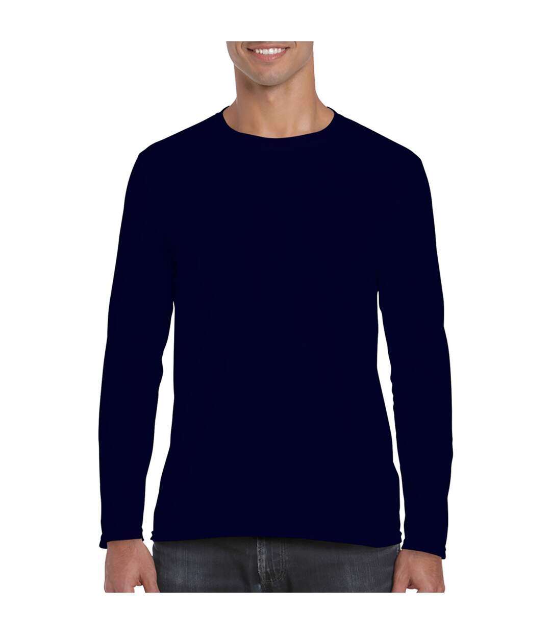 Pack Of 5   Mens Soft Style Long Sleeve T-shirt Navy Gildan-1