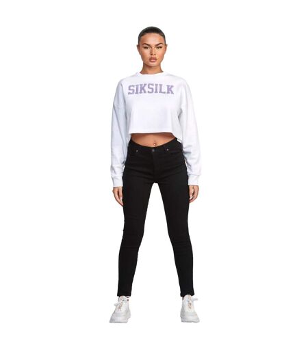Womens/ladies varsity crop sweatshirt white SikSilk
