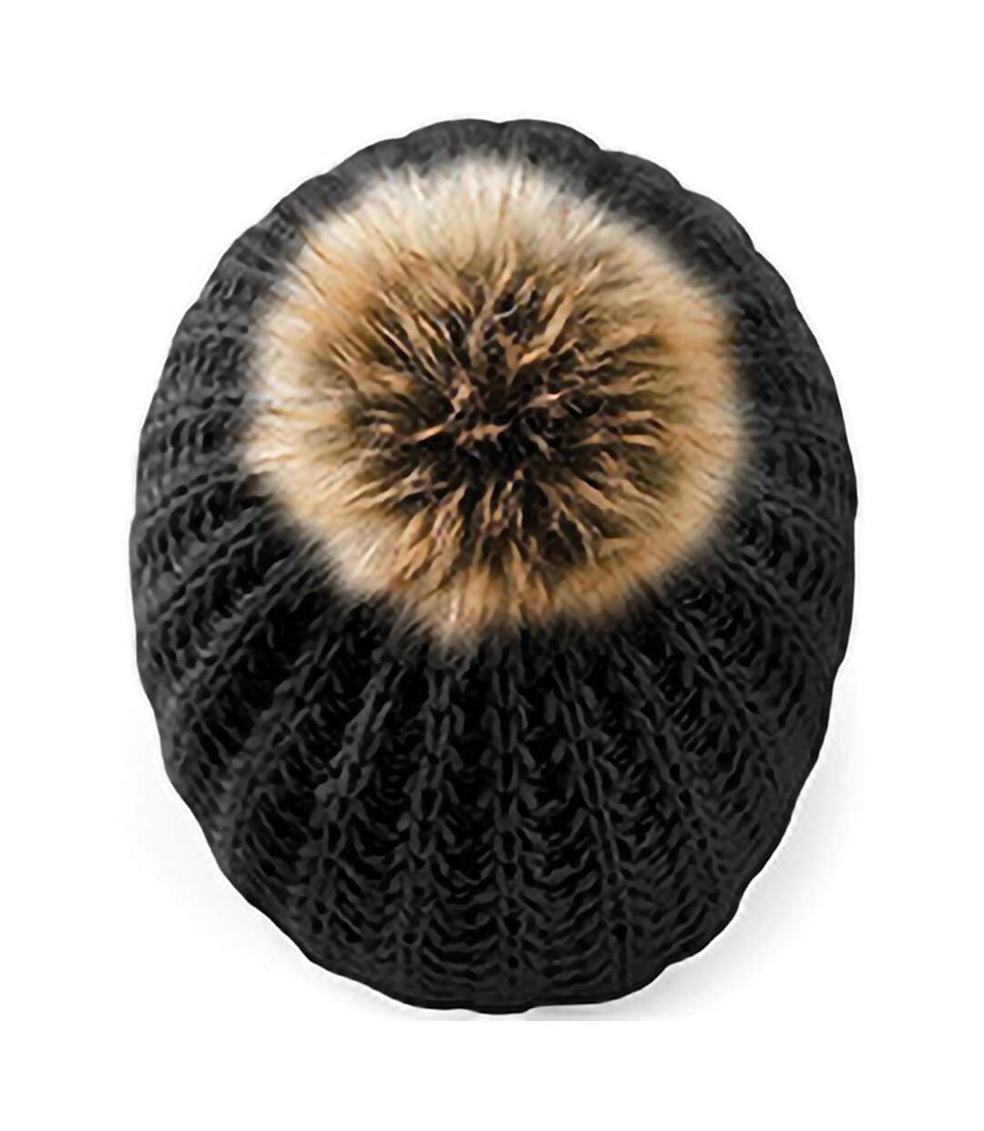 Bonnet tricoté à pompon en imitation fourrure femme noir Beechfield