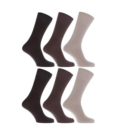 Mens Anti-Bacterial Bamboo Super Soft Work/Casual Non Elastic Top Socks (6 Pack) (Brown/Beige) - UTMB219
