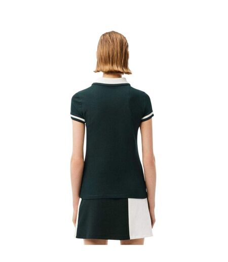 Womens/ladies Embroidered Logo Short-sleeved Polo Shirt Green White Lacoste