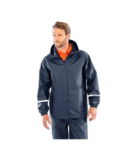 Mens Prism Reflective Tape Pu Recycled Waterproof Jacket Navy Result Recycled