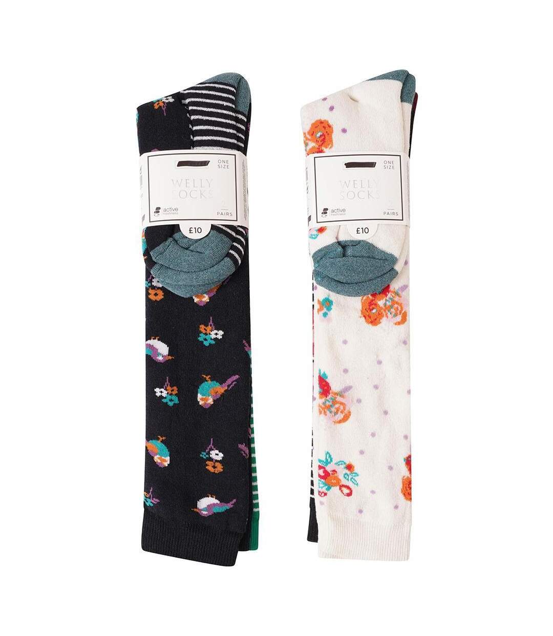 Pack Of 4  Womens/ladies Floral Stripes Socks  Multicoloured Ex Store-2
