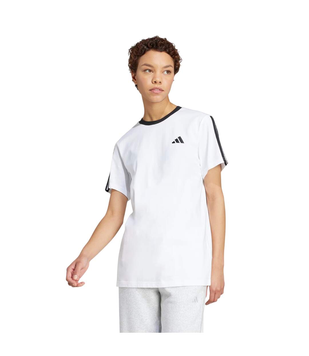 T-shirt Motif/style 3 Rayures Essentials Femme Blanc Noir Adidas-4