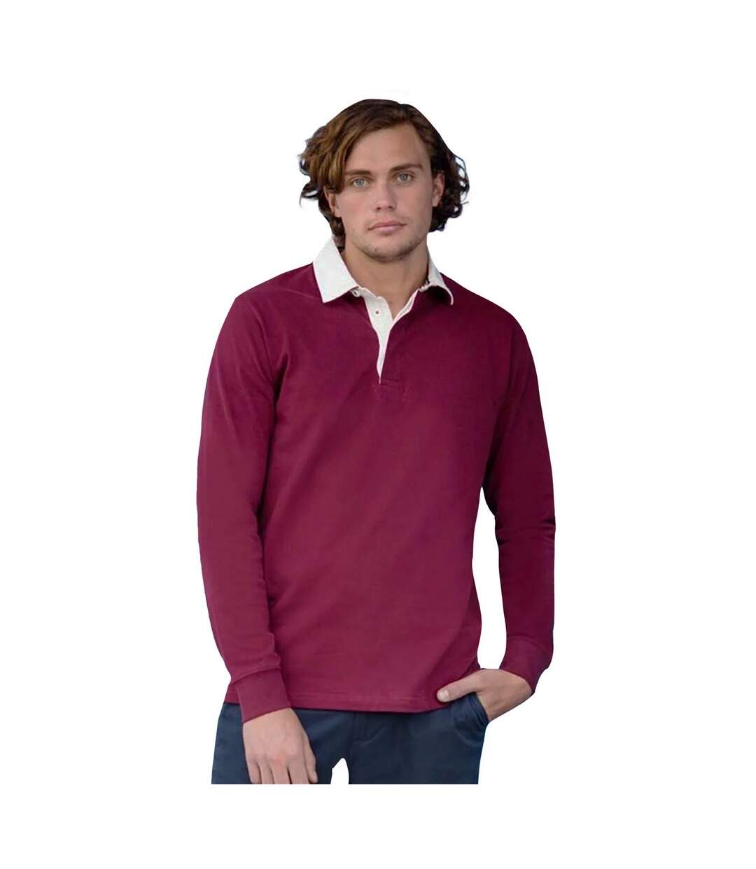 Mens premium rugby shirt deep burgundy Front Row