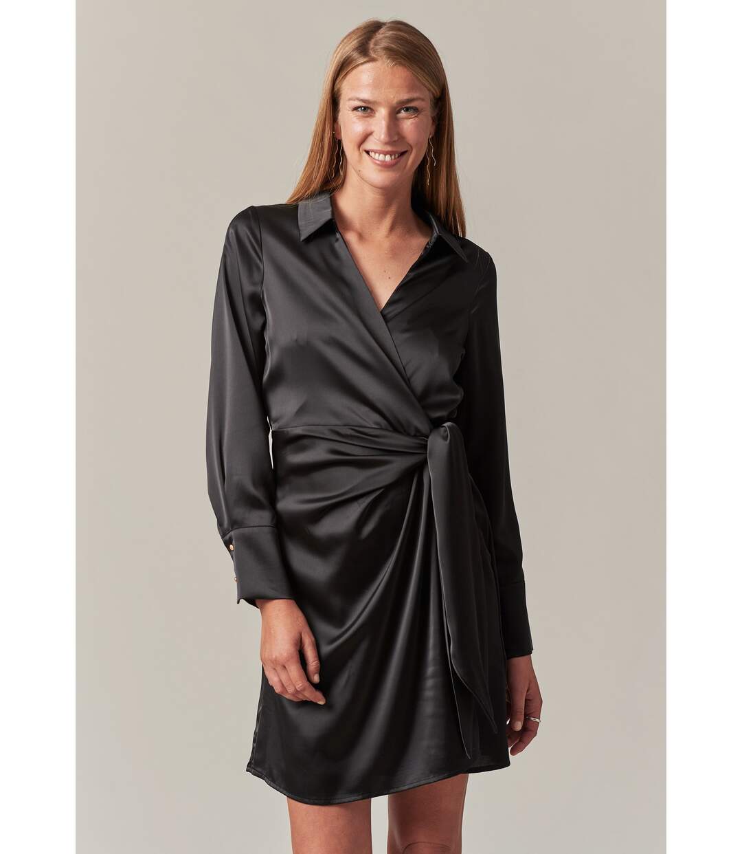 Robe portefeuille en satin pour femme UMBELLI