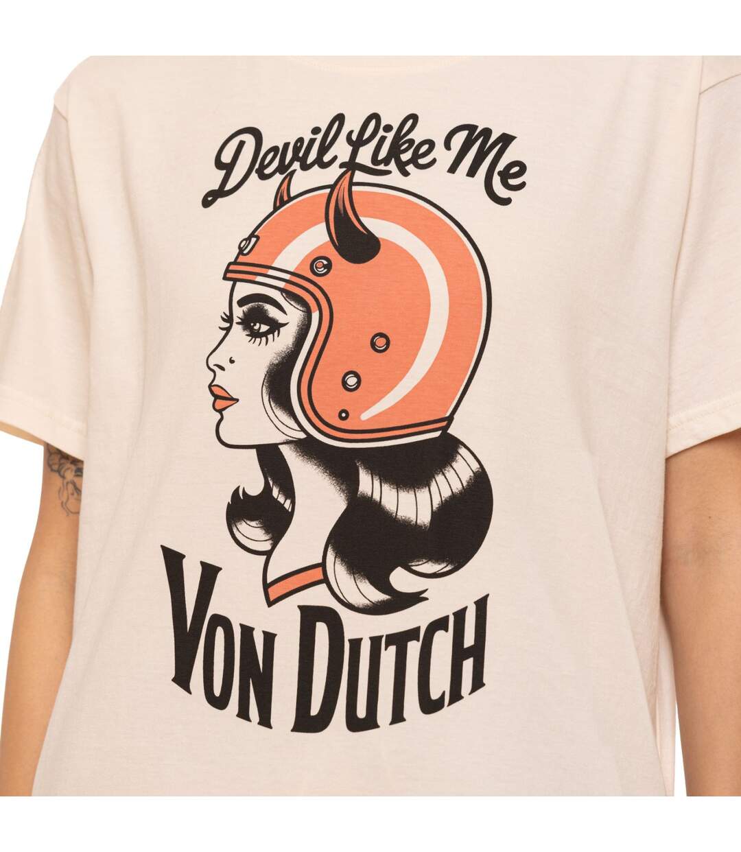 T-shirt femme col rond regular avec print devant et dos Devil Vondutch-2