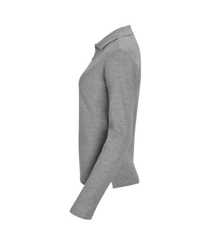 SOLS Womens/Ladies Podium Long Sleeve Pique Cotton Polo Shirt (Gray Marl)