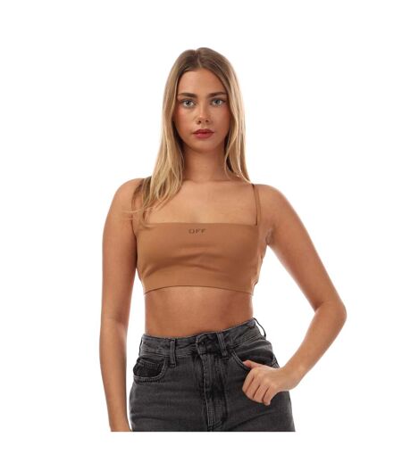 Womens/ladies Sleek Square Neck Crop Top Brown Off White
