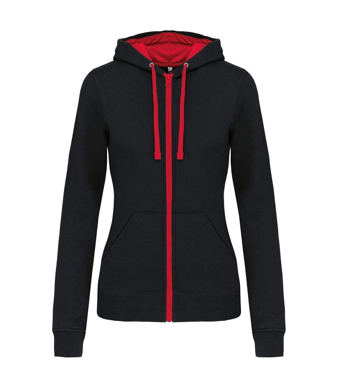 Sweat à capuche contrastée - Femme - K467 - noir et rouge