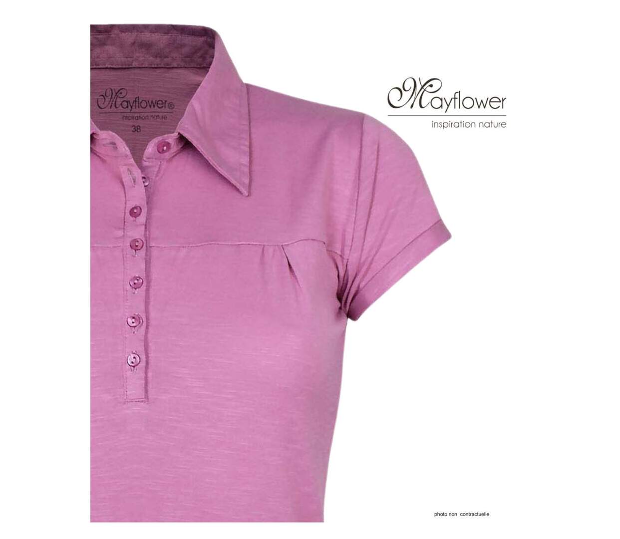 Polo MAYFLOWER DUSTY4 mauve à fronces : l'élégance féminine en pur coton-4