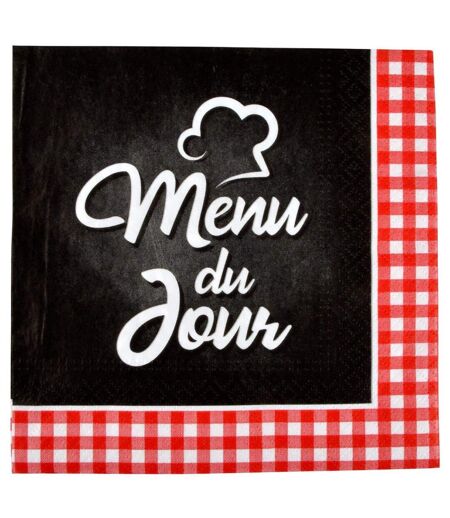 Lot de 20 Serviettes en Papier Menu du Jour 33x33cm Noir