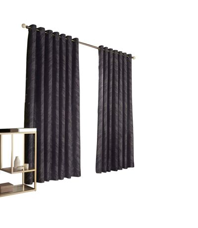 Furn Himalaya Jacquard Design Eyelet Curtains (Pair) (Navy) (90x72in) - UTRV1534