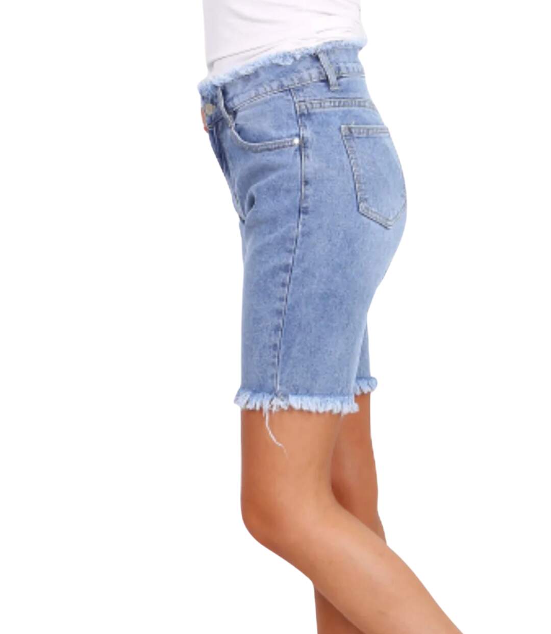 Bermuda femme en jean frangé - Stone clair - Coupe ajustée - Taille haute-3