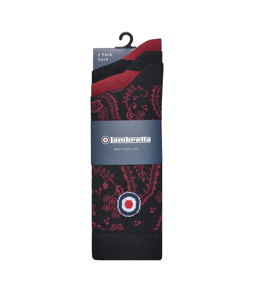 Pack Of 3  Mens Paisley Socks  Black Wine Lambretta-3