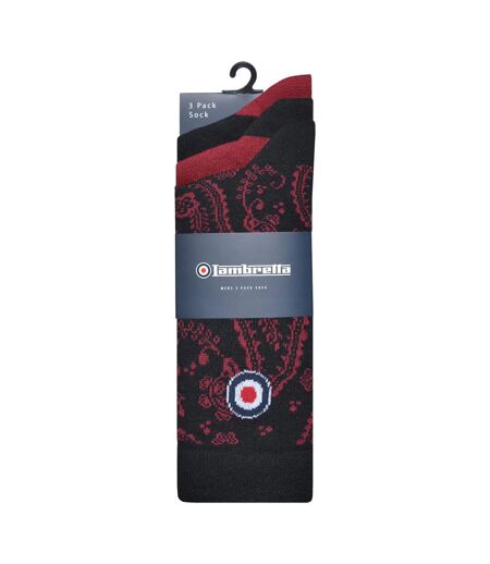 Pack Of 3  Mens Paisley Socks  Black Wine Lambretta