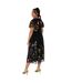 Robe Mi-longue Manches Bouffantes Motif/style Floral Femme Noir Maya Deluxe-4