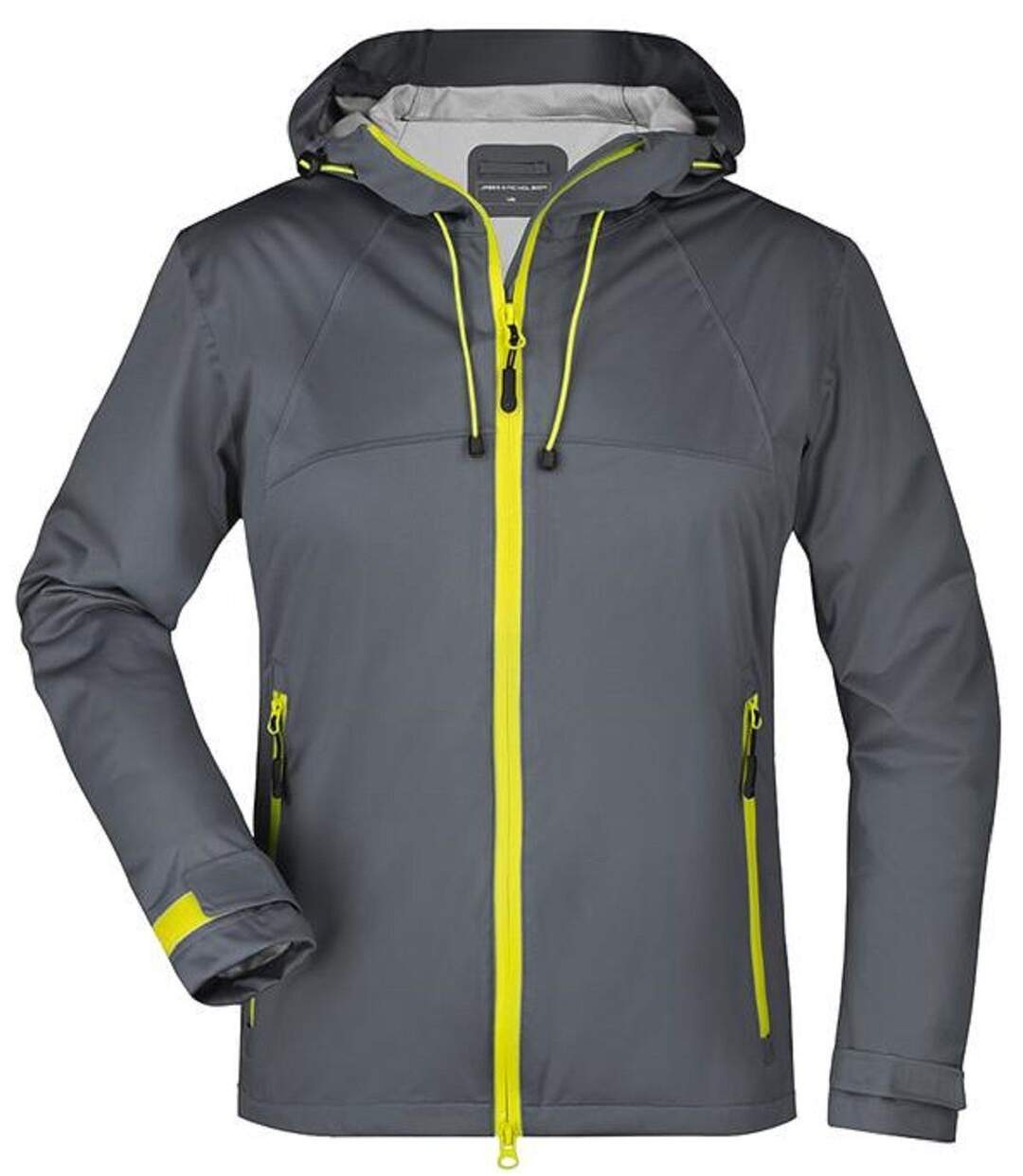 Veste softshell à capuche - Femme - JN1097 - gris fer et jaune