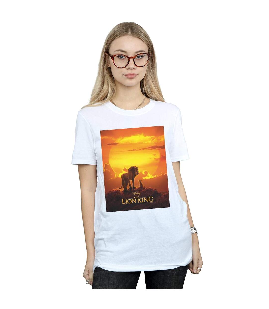 Disney Womens/Ladies The Lion King Movie Sunset Poster Cotton Boyfriend T-Shirt (Blanc) - UTBI29182-2
