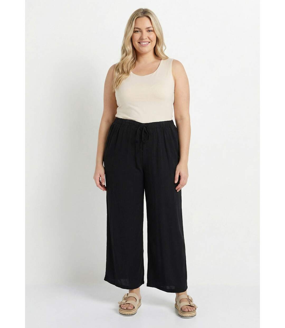 Pantalon fluide avec lin, effet naturel-3