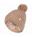 Ladies Ribbed Cuffed Thermal Insulated Winter Pom Pom Bobble Hat-1