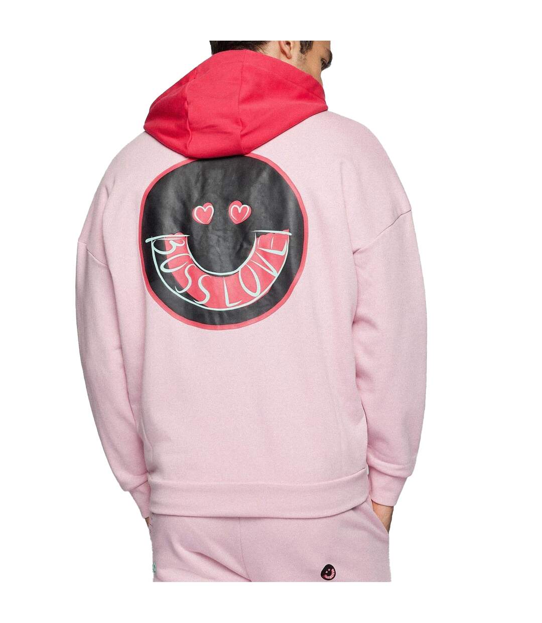 Mens Saggyart Zipped Hoodie Pink Boss-3