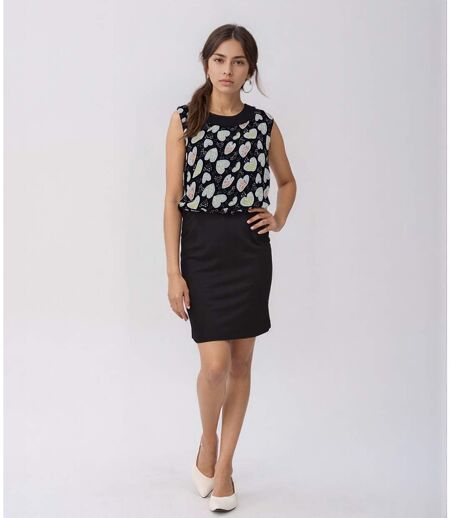 Robe femme sans manches imprimée noire avec ceinture - Féminine et légère