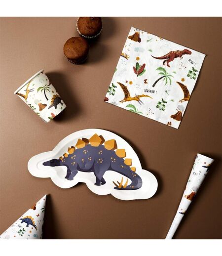 Lot de 20 Serviettes en Papier Dinosaure 33x33cm Blanc