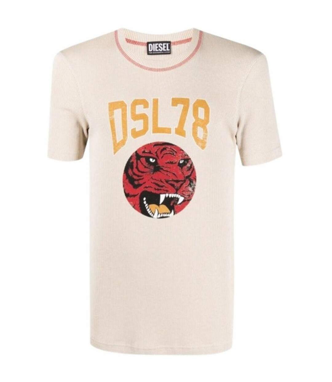 Unisex Adult Dsl78 Logo Ribbed T-shirt Beige Diesel-2