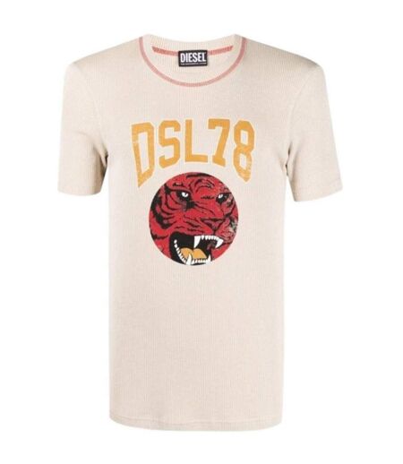Unisex Adult Dsl78 Logo Ribbed T-shirt Beige Diesel