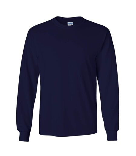 Gildan Mens Plain Crew Neck Ultra Cotton Long Sleeve T-Shirt (Navy)