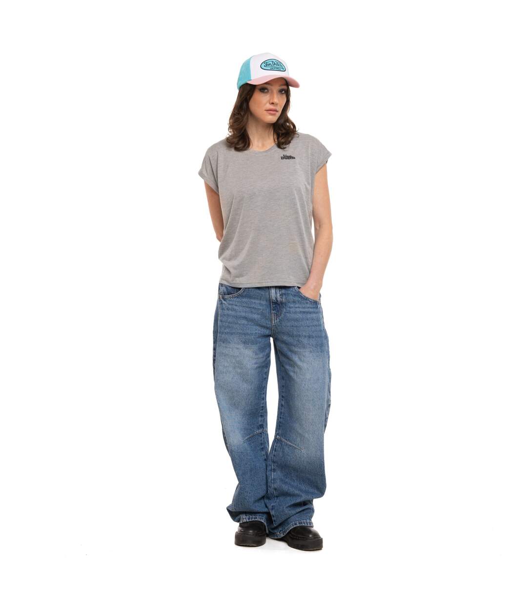 T-shirt femme sans manches col V fil brillant avec broderie Lurex Vondutch-3