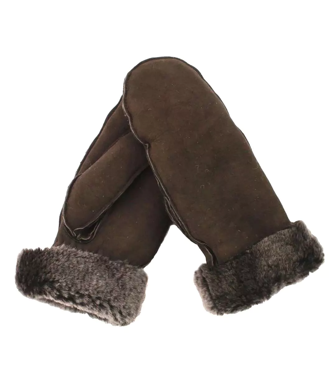 Womens/ladies Side Panels Sheepskin Mittens Brown Eastern Counties Leather-1