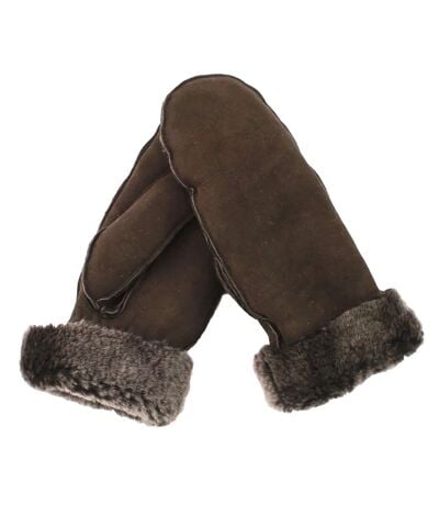Womens/ladies Side Panels Sheepskin Mittens Brown Eastern Counties Leather