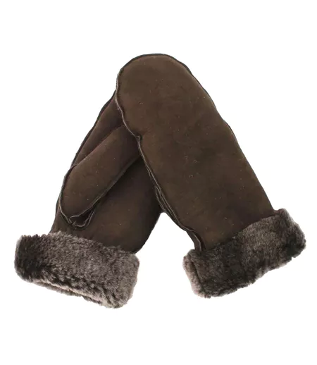 Womens/ladies Side Panels Sheepskin Mittens Brown Eastern Counties Leather
