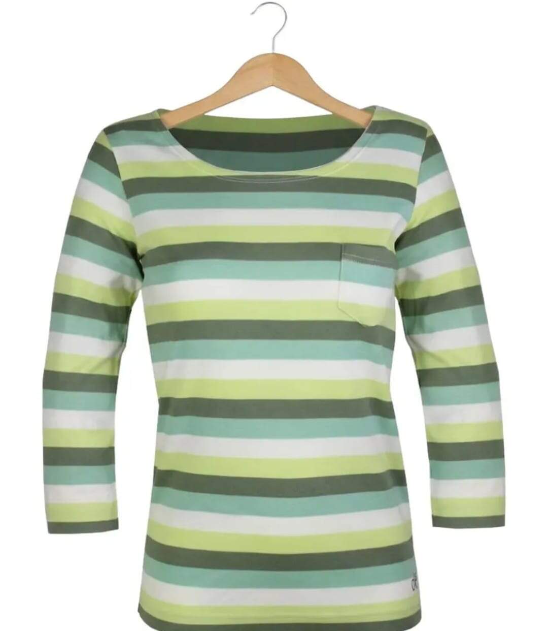 MAYFLOWER DIXIE2 - Tee-shirt manches 3/4 en coton rib : rayures blanc, aqua, kaki et vert-2