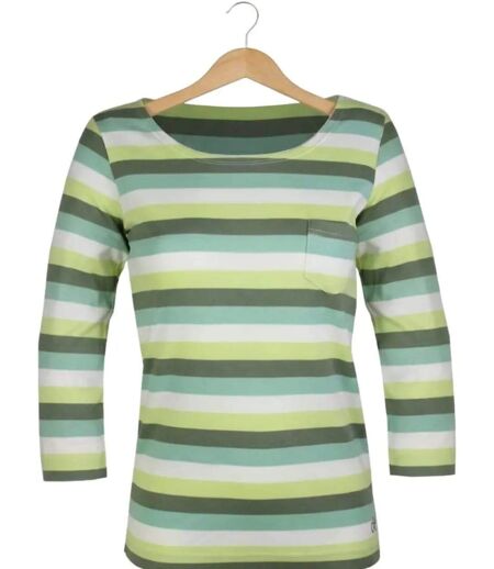 MAYFLOWER DIXIE2 - Tee-shirt manches 3/4 en coton rib : rayures blanc, aqua, kaki et vert