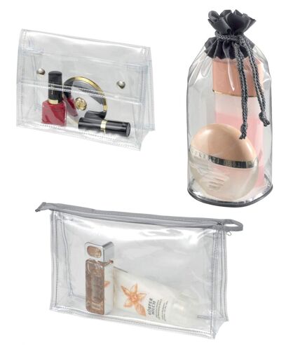 Lot de 3 pochettes transparentes différentes - maquillage - trousse toillette